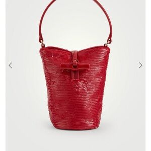 Longchamp Red Sequin Bucket Shoulder Bag